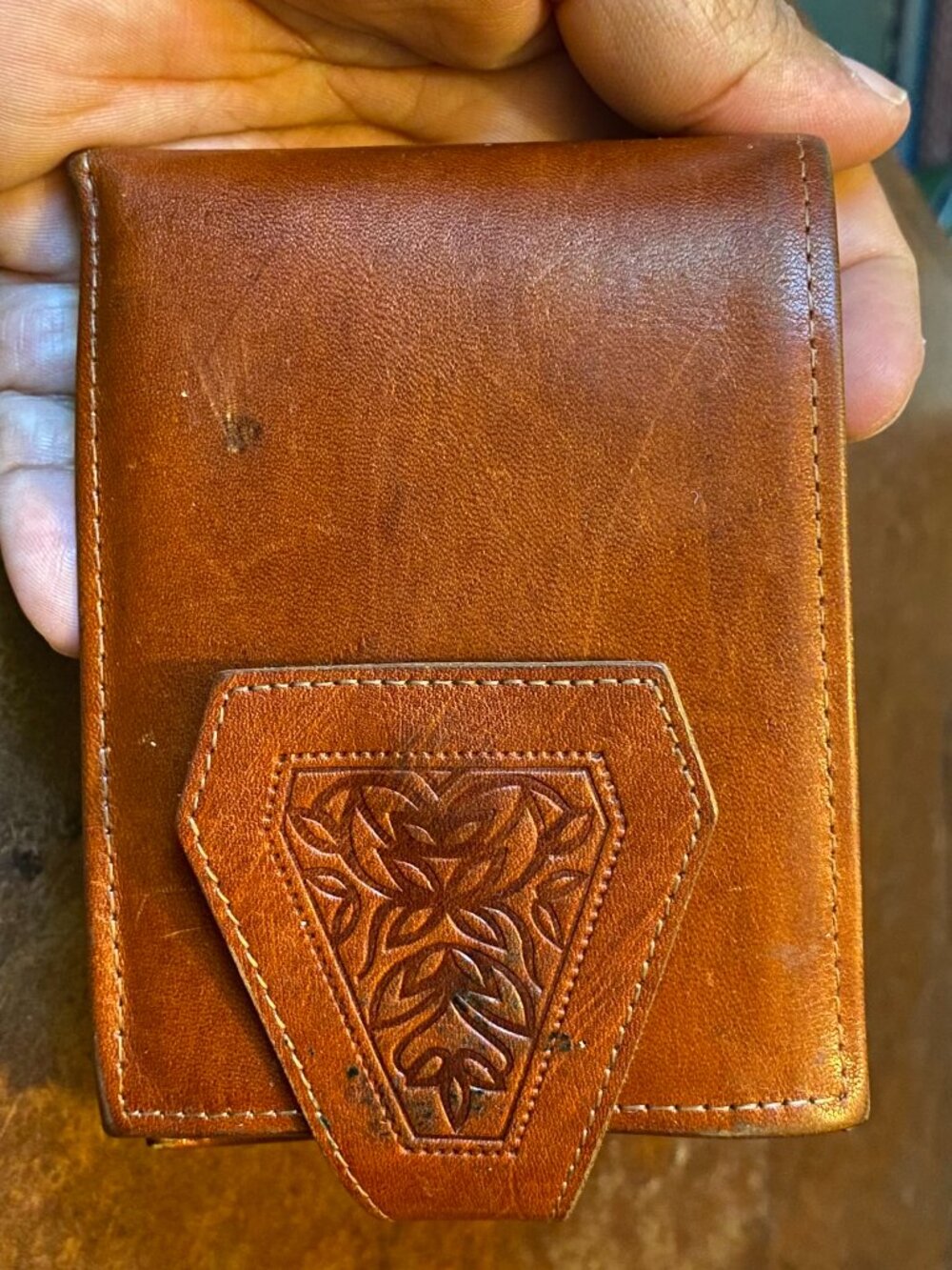 Vintage Princess Gardner Western Mexican Style Brown Leather Photo Wallet 1970s
